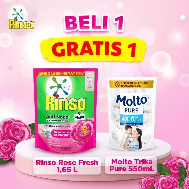 Promo Harga Rinso Liquid Detergent + Molto Pink Rose Fresh 1500 ml - Blibli
