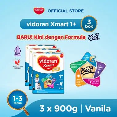 [3 Pcs] Vidoran Xmart 1+ Vanilla Susu Formula 900 g