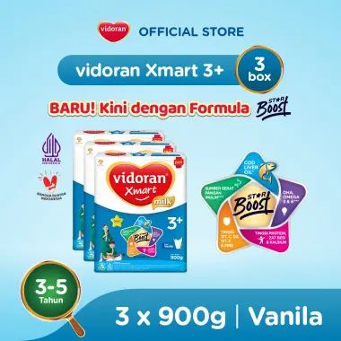 [3 Pcs] Vidoran Xmart 3+ Vanilla Susu Formula 900 g