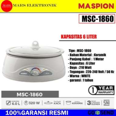 MASPION SLOW COOKER MSC1860 6L/MSC-1860/MSC 1860/ SLOW COOKER MASPION MURAH/MASPION SLOW COOKER 6L -