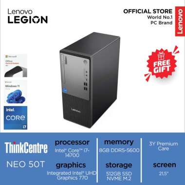 PC LENOVO DESKTOP THINKCENTRE NEO 50T 0D00 [INTEL I7-14700/ 8GB/ 512GB/ S22I-30 21,5"/ WIN11HOME/ OH