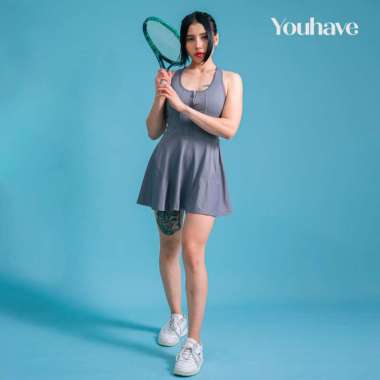 YouHave (You’ve) Tennis Sport Setelan Dress Pakaian Olahraga Jumpsuit Workout Gym Yoga include cup b