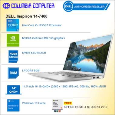 DELL Inspiron 14-7400 i5-1135G7 8GB 512GB MX350 Win10 + OHS2019