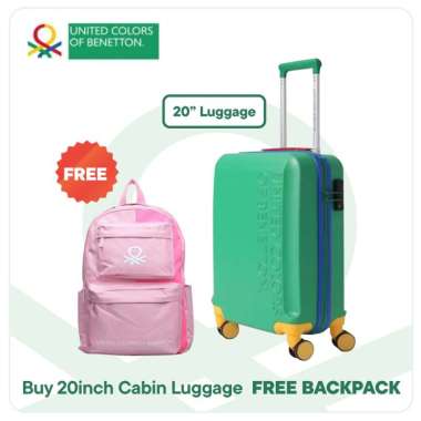 BUY KOPER GET FREE GIFT - United Colors Of Benetton LUGGAGE OF 20 Inch GREEN + Free Backpack Pink - 