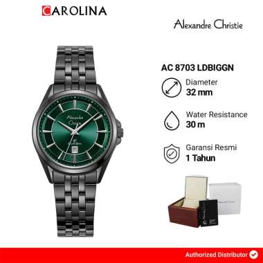 Jam Tangan Wanita Alexandre Christie Classic Steel AC 8703 LDBIGGN Green Dial Black Stainless Steel