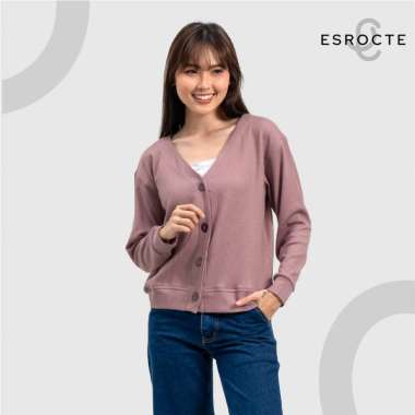 ESROCTE Atasan Wanita V-Neck Cardigan Knit Lusy Top - S-XL M Dusty Purple