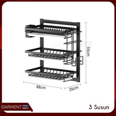 Rak Piring Gantung 2 3 Susun Tempel Dinding Organizer Dapur Stainless Anti Karat Penyimpan Mangkuk N