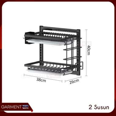 Rak Piring Gantung 2 3 Susun Tempel Dinding Organizer Dapur Stainless Anti Karat Penyimpan Mangkuk N
