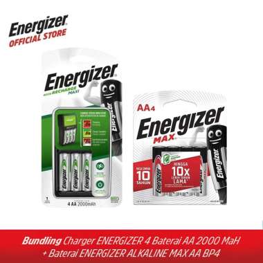 Bundling Charger Energizer 4 Baterai AA 2000 MaH + Baterai Energizer Alkaline Max AA BP4