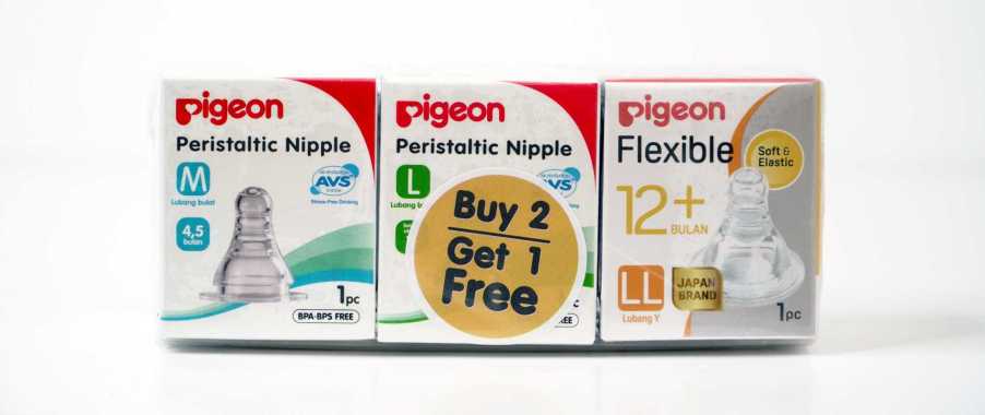 Pigeon PA020207 Paket Buy 2 Get 1 Peristaltic Slim Neck Nipple Mix Size (M,L,LL)
