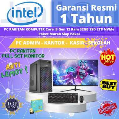 PC Rakitan CPU Komputer Rakitan Gen 12 Core i3-12100 Ram 8GB 2TB SSD Fullset Monitor Siap Pakai i3-1