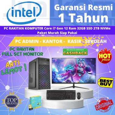 PC Rakitan CPU Komputer Rakitan Gen 12 Core i7 Ram 32GB 2TB SSD Fullset Monitor Siap Pakai i7-12700