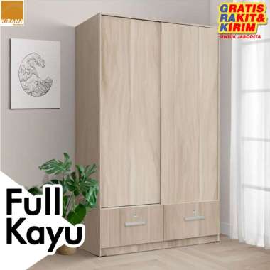 Kirana Lemari Pakaian Wardobe 2 Pintu Sliding Omaha - Snow Walnut