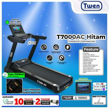 Twen T7000AC Treadmill Commercial Elektrik Alat Fitness T7000AC Hitam 2tahun