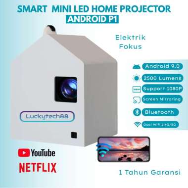 Proyektor Mini LED P1 Android 9.0 Wifi 2500 Lumens RAM 1/8GB | Proyektor Mini Portable | Proyektor M