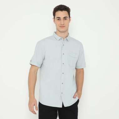 POLICE Kemeja Polos Cotton Slim Fit Pria ABU MUDA L