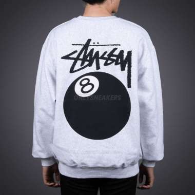 STUSSY 8 BALL ASH HEATHER CREWNECK XL