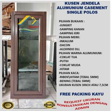 JENDELA ALUMINIUM UK 40X90CM SINGLE POLOS HITAM\SWING\KACA BENING