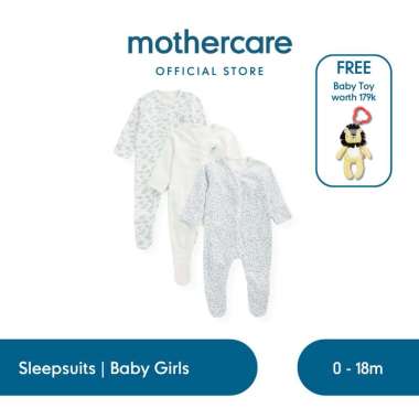 Mothercare Ditsy Baby Sleepsuits - 3 Pack - Baju Tidur Bayi Perempuan (Putih) 6-9 bulan Putih
