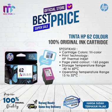 Tinta HP 62 Colour Original Ink Cartridge / 100% Ori / Tri-Color