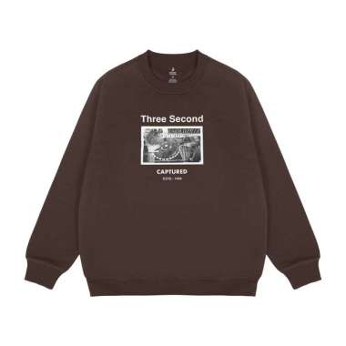 3Second Men's Jacket Crewneck Sweatshirt Regular Fit Fleece Captured OL-C050425 Brown L
