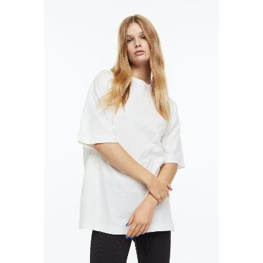 H&M Divided Theo Oversized Tee Atasan Wanita - White [0975852002] M