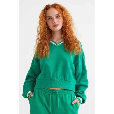 H&M Divided Madeline V-Neck Sweater Wanita - Green [1089495003] XS