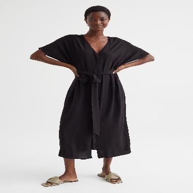 H&M Carina S/S Long Dress Wanita - Black [1109685002] M