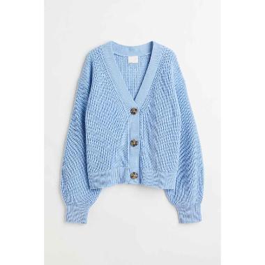 H&M Clarisa Cotton Cardigan Wanita - Blue [1076264003] XS