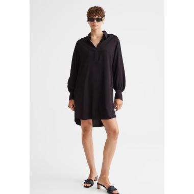 H&M Sally L/S Short Shirt Dress Wanita - Black [1085457001] S