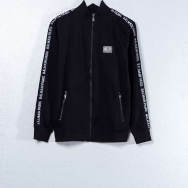 Jaket BALMAIN SMALL BAND TAPE TEXT SHOULDER WHITE BLACK ZIP JACKET 100% ORIGINAL S