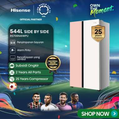 Hisense Kulkas RS708N4WPU Refrigerator Side By Side Kapasitas 591L Warna Putih Pink Inverter Tanpa B