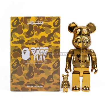 Jual Bearbrick X Bape X Hajime Sorayama Camo Shark Gold 100% & 400