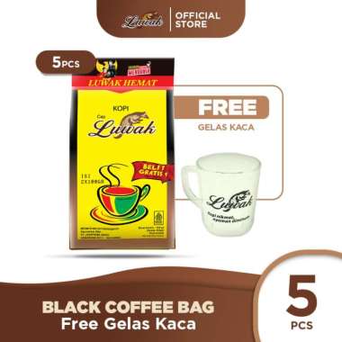 Kopi Luwak Super Hemat Black Coffee Bag 100gr+100gr 5 pcs - Free Gelas Kaca