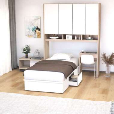 KIRANA Clay - Ranjang Set Divan Kayu Lemari Pakaian Putih Rak Pajangan Meja Belajar Modern Minimalis