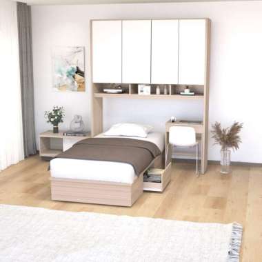 KIRANA Clay - Ranjang Set Divan Kayu Lemari Pakaian Putih Rak Pajangan Meja Belajar Modern Minimalis