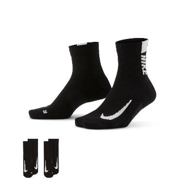 NIKE Unisex Running Multiplier Ankle Socks 2 Pairs Kaos Kaki [SX7556-010] Black XL