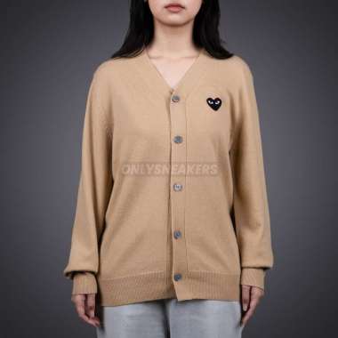 CDG PLAY BLACK HEART KNIT CARDIGAN SWEATER CARAMEL L