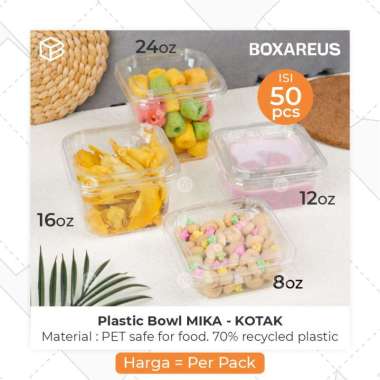 Mangkok Mika Wadah PLASTIK BOWL Kemasan Puding, Yogurt, Mangkuk Salad, Tray Buah - KOTAK 24 Oz
