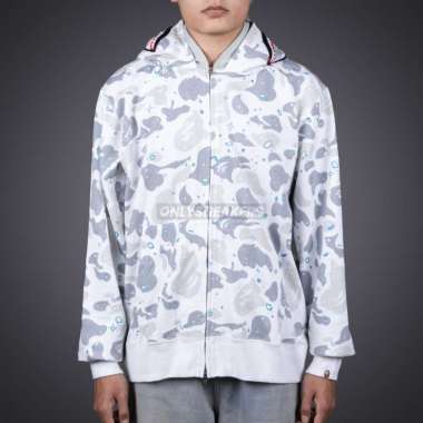 BAPE SPACE CAMO SHARK FULL ZIP DOUBLE HOODIE WHITE M