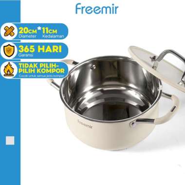 freemir Zero Coating Panci Susu Stainless Steel Saucepan + Tutup Kaca Anti Lengket 22 cm