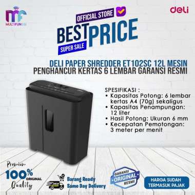 Deli Paper Shredder ET102SC 12L Mesin Penghancur Kertas 6 Lembar Garansi Resmi