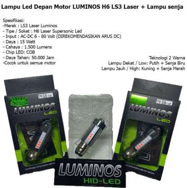Lampu Led Depan Motor LUMINOS H6 LS3 Laser + Lampu senja biru merah HI LOW DC DOUBLE COLOR WHITE YEL