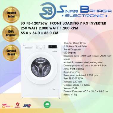 LG FB1207S6W MESIN CUCI 1 TABUNG FRONT LOADING 7 KG (NEW KHUSUS BANDUNG)