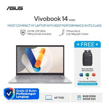 ASUS Vivobook 14 A1404VA-VIPS5853M Notebook - Cool Silver ( I5-1334U / 8GB / 512GB SSD / UMA / 14" V