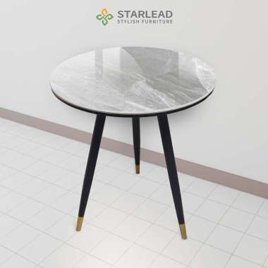 STARLEAD Set Meja Makan Bulat Minimalis Aria / Axis - Snow White/Ermine Grey 60cm + 2 Kursi Plastik 