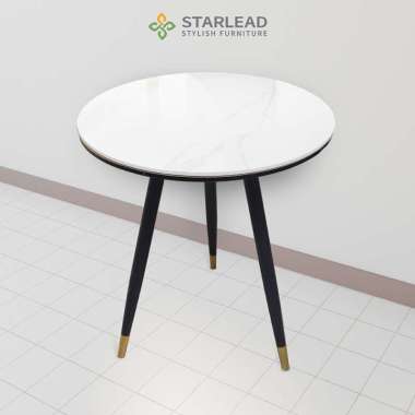 STARLEAD Set Meja Makan Bulat Minimalis Aria / Axis - Snow White/Ermine Grey 60cm + 2 Kursi Plastik 
