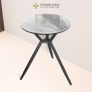 STARLEAD Set Meja Makan Bulat Minimalis Aria / Axis - Snow White/Ermine Grey 60cm + 2 Kursi Plastik 