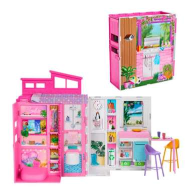 Barbie Getaway House, Doll House Playset With 4 Play Areas And 11 Decor Accessories HRJ76