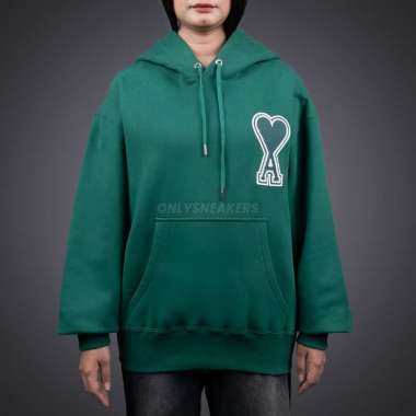 AMI PARIS BIG COEUR HEART GREEN LOGO PATCH EMBROIDERY GREEN HOODIE XL
